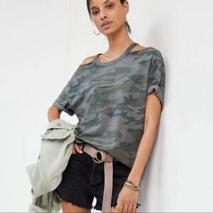 Anthropologie Camo Boyfriend Cut-Out Tee